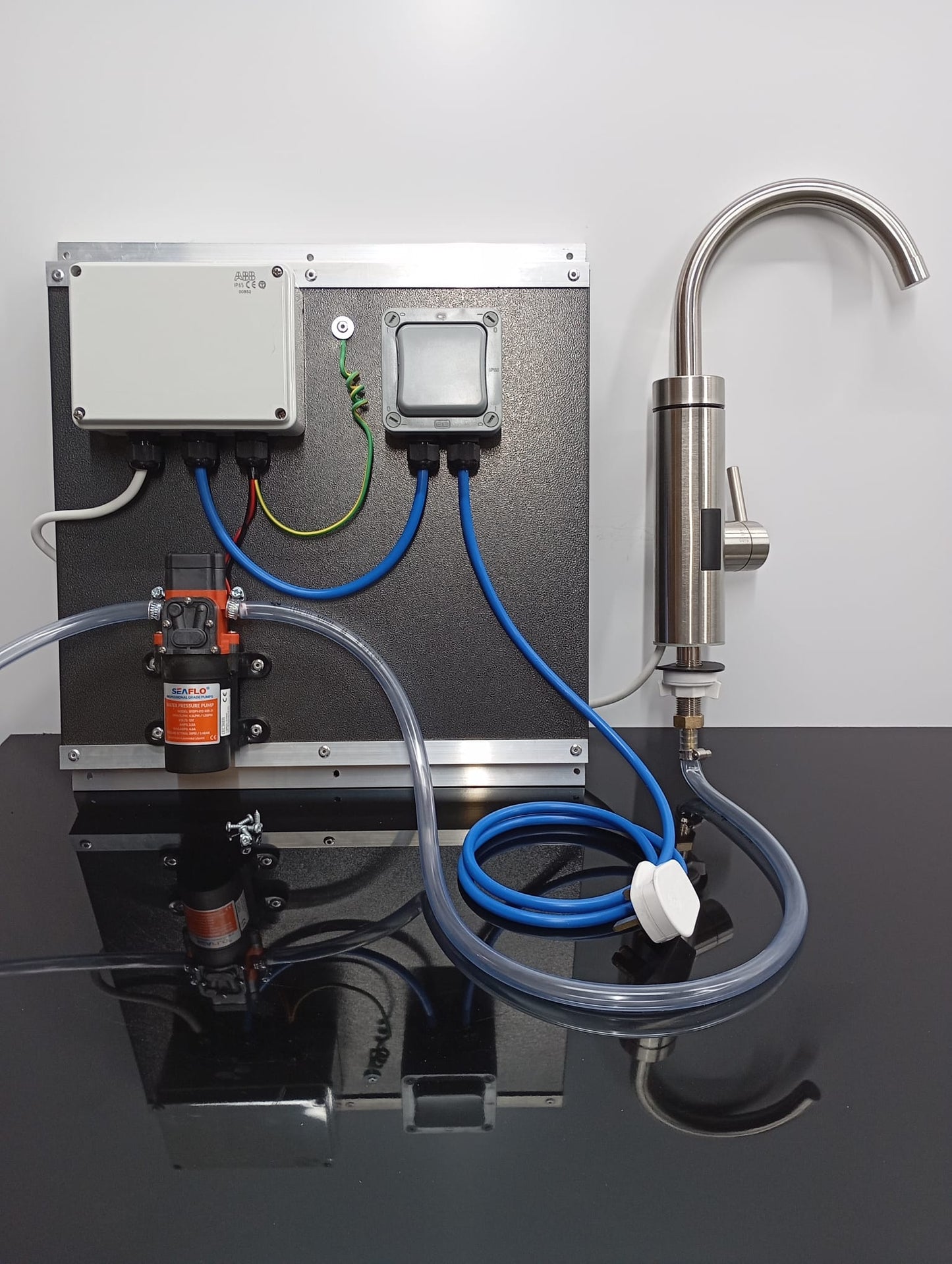 water system fitted to easy fit panel with hot water tap