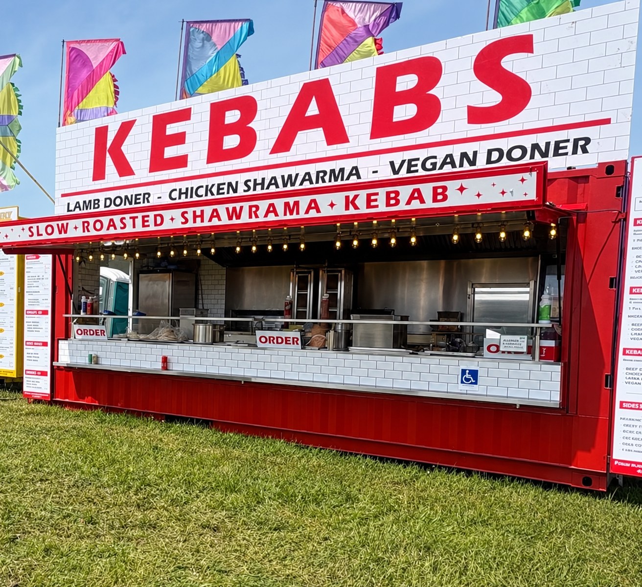 Finished red Kebab shipping container catering unit
