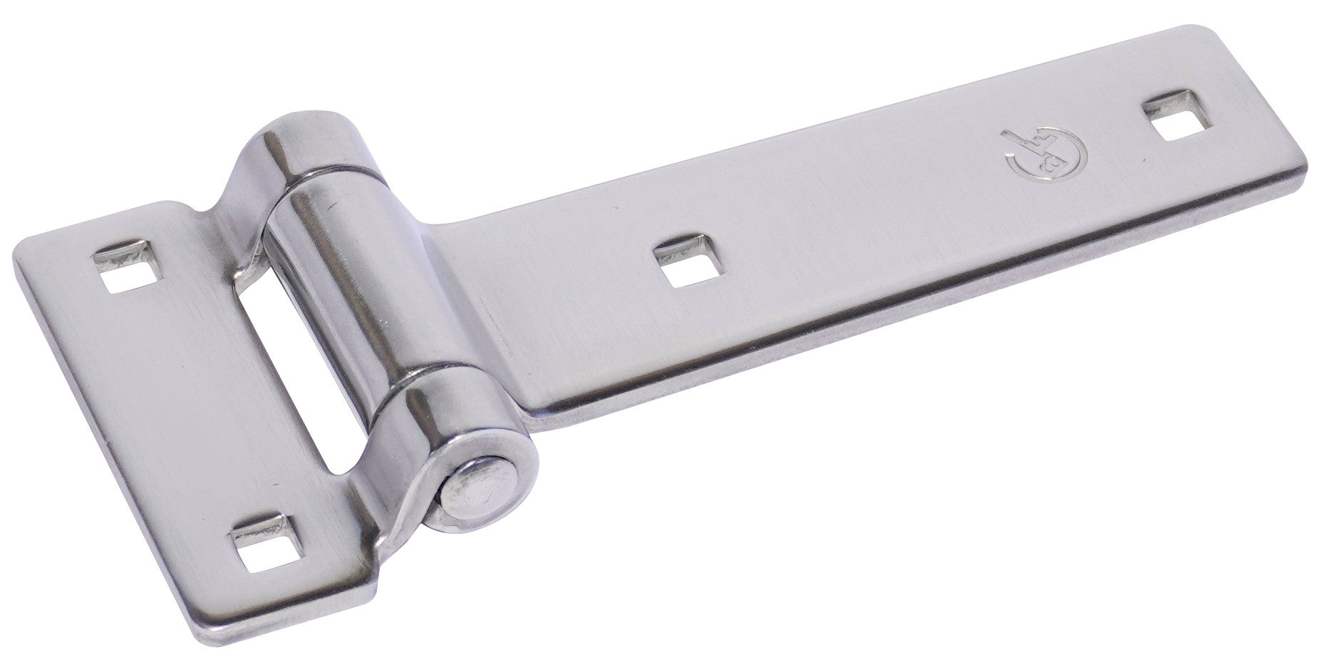 stainless steel door hinge on a white background