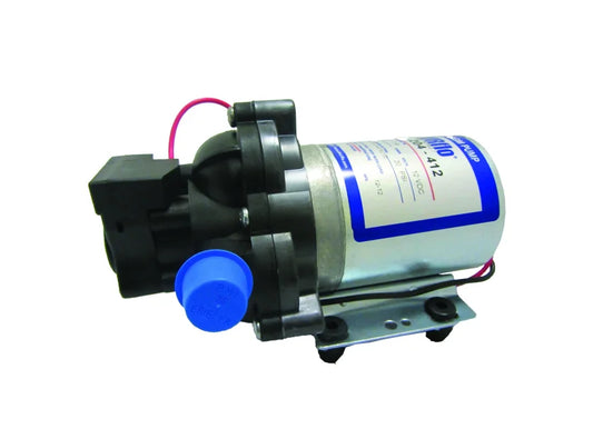 Mechanical pump with blue cap on a white background