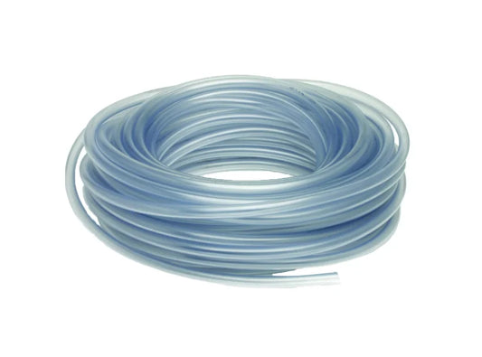 Coiled clear hose on a white background