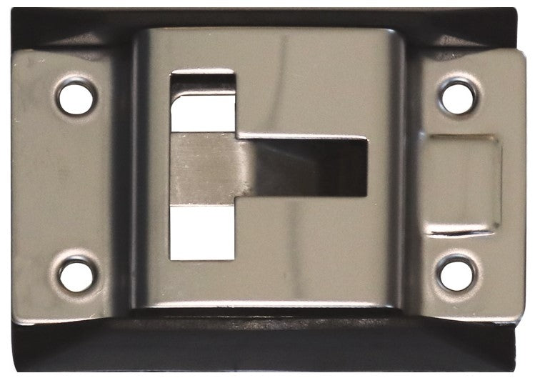 Metal latch mechanism on a black background