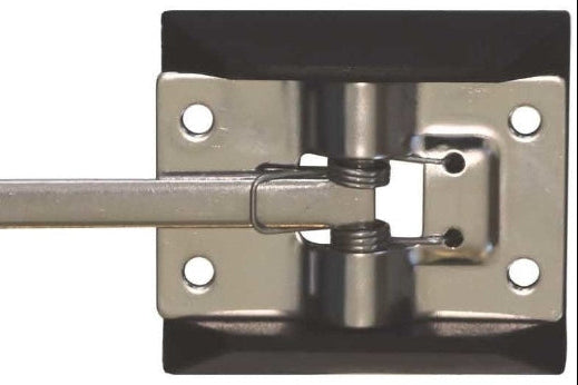 Metal door hinge on a white background